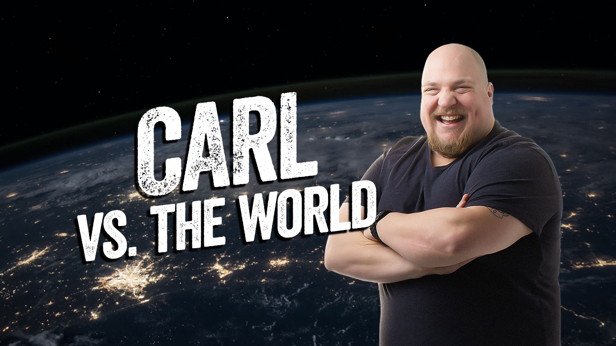 Carl with an image of the earth behind him